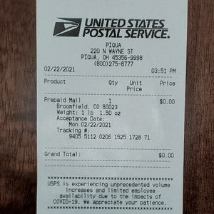 Proof of shipping for @tatertots135